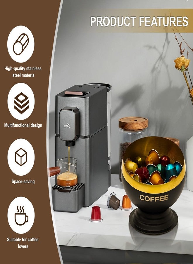 Fakindiy Coffee Pod Holder, Black & Gold Metal Coffee Pod Storage, Capsule Container Bowl, Coffee Pod Organizer for Kitchen Counter and Office Desktop (Black+Gold) - Image 5
